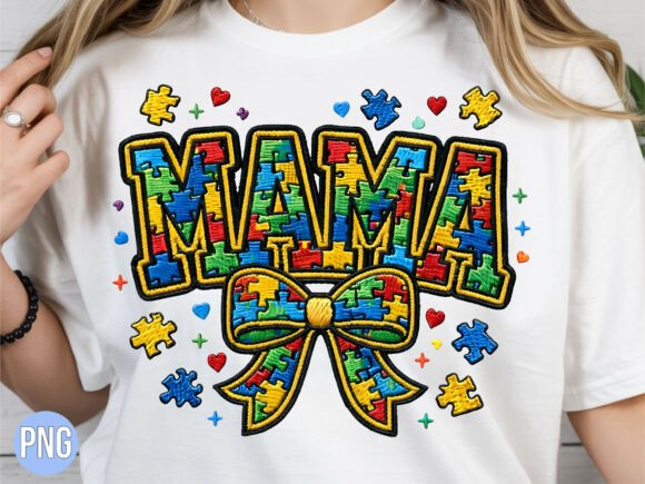 Autism Mama Embroidery Bow T-shirt PNG Review