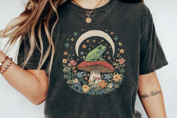 Frog Moon Mushroom Embroidery Art Png Review