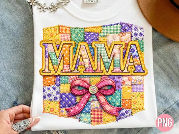 Patchwork Quilt Mama Faux Embroidery PNG