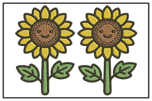 Smiling Sunflower Twins Embroidery